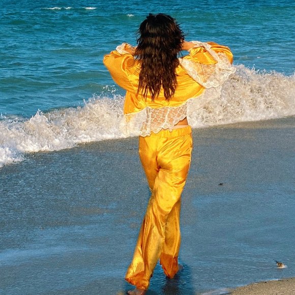 Vintage Mustard Gold High Waist Flare Pants Set